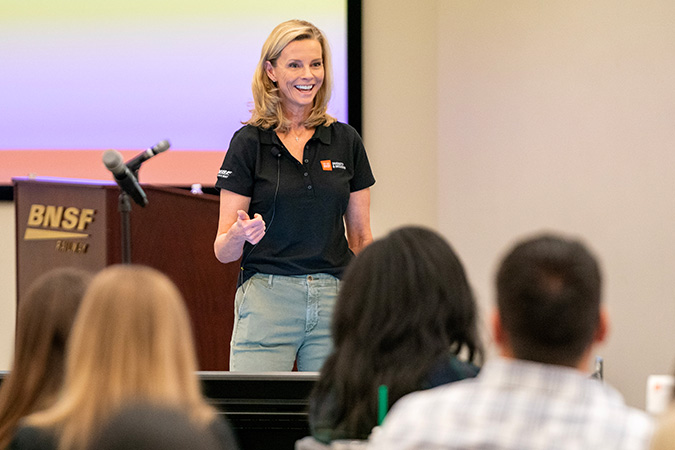 BNSF President and CEO Katie Farmer opens the Diversity and Inclusion Summit. 