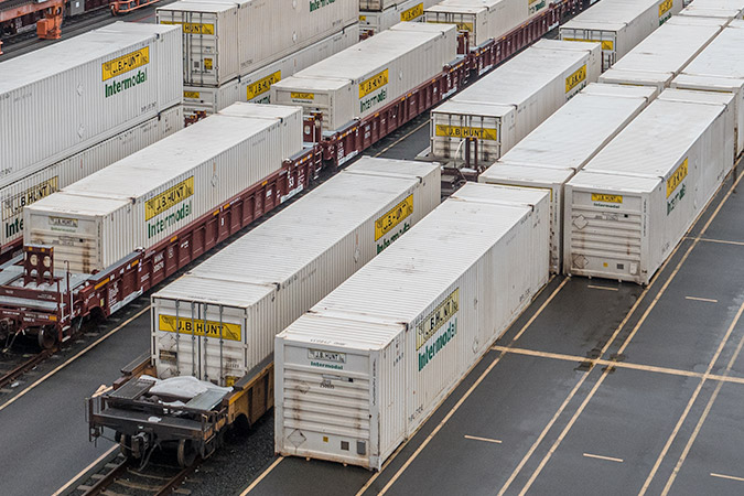 Containers like these are on loan by J.B. Hunt to the Cook County Sheriff’s office to store equipment, thanks to BNSF acting as liaison between the two.