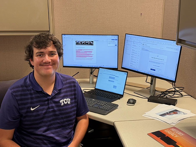 Sam Haswell at his workstation in Fort Worth 