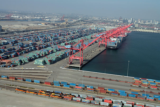 Aerial of Southern California ports