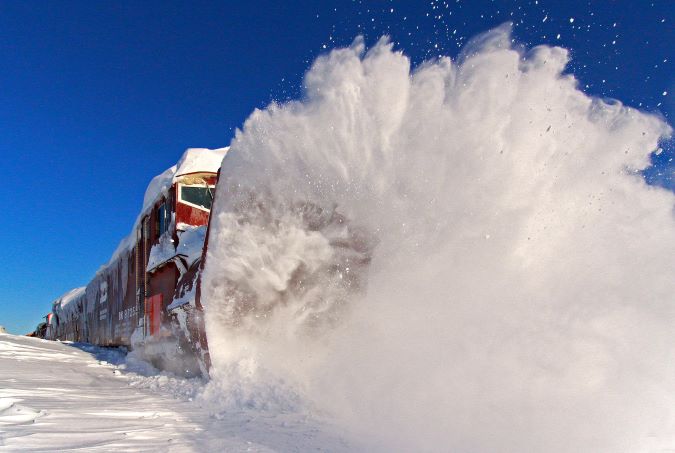 A BNSF rotary snowplow.